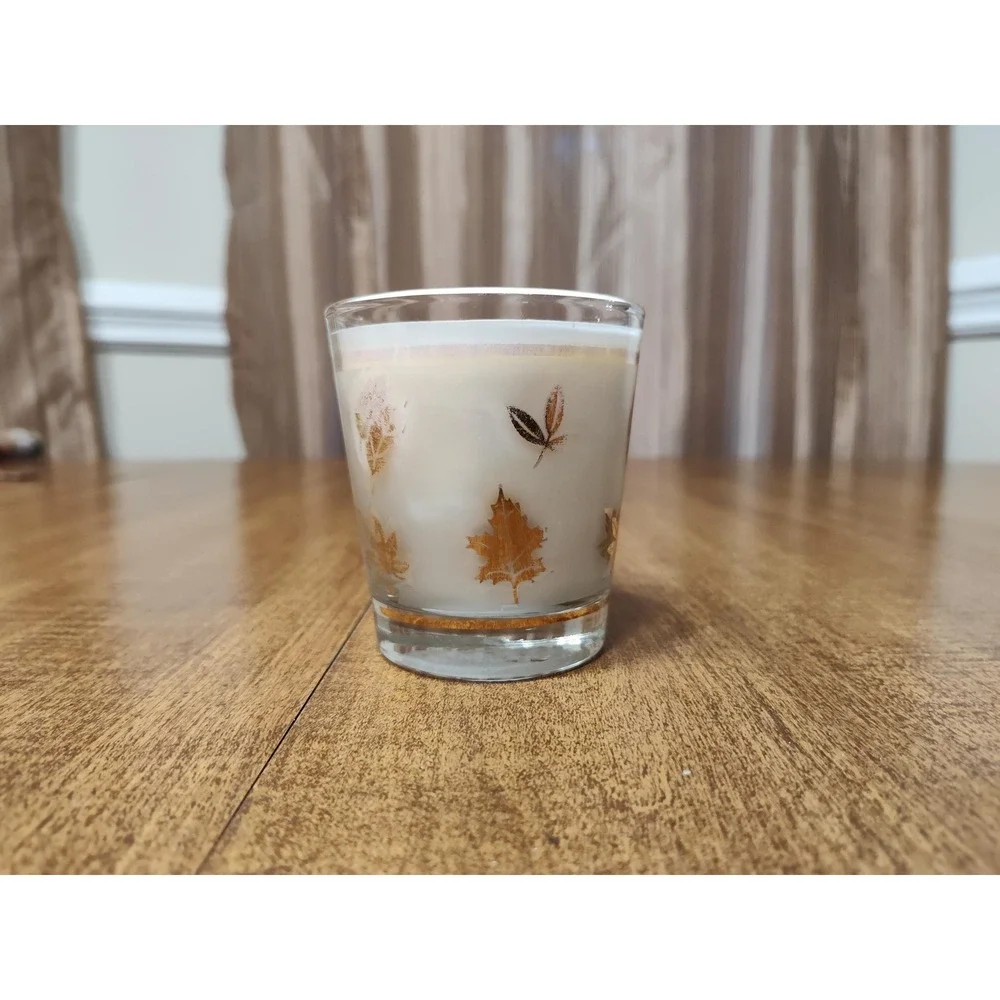 Handmade Pumpkin Spice Scented Candle Fall Leaves Vintage Glass 6.6 fl oz